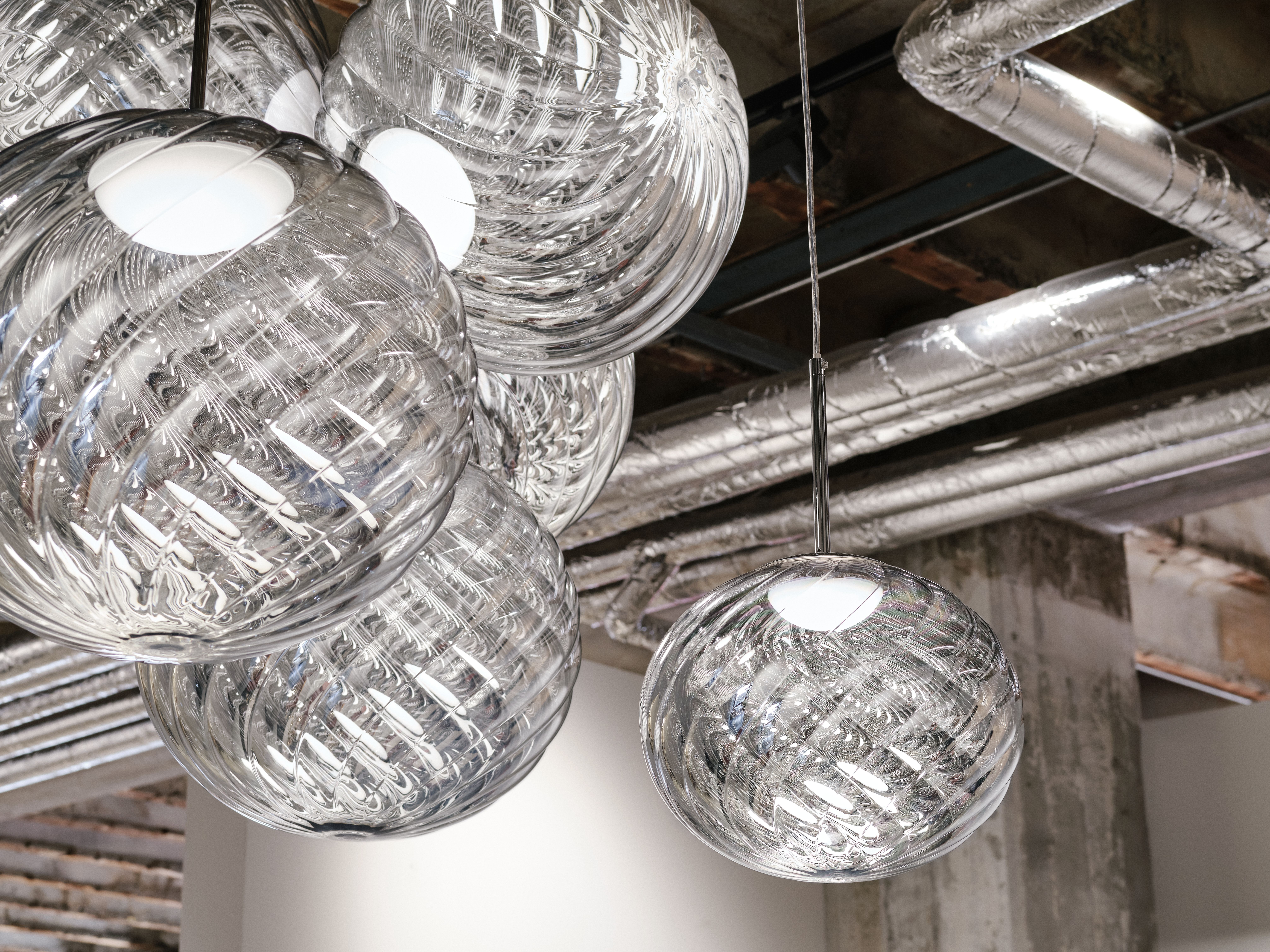 Whirl Trio-Round Pendant System | Silver Polished Polycarbonate
