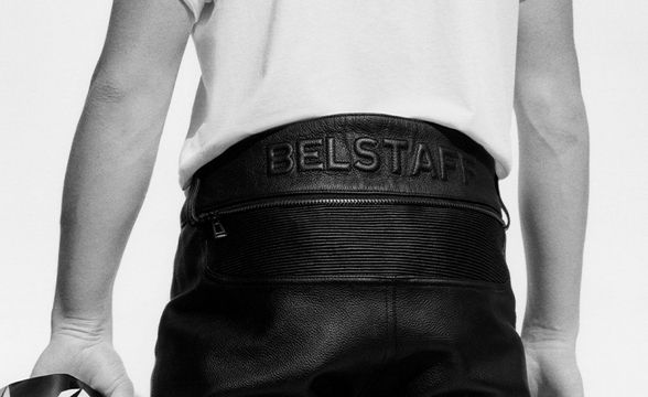 Male Model wearing the Belstaff Mcgregor Motorcycle Trousers in Black.
