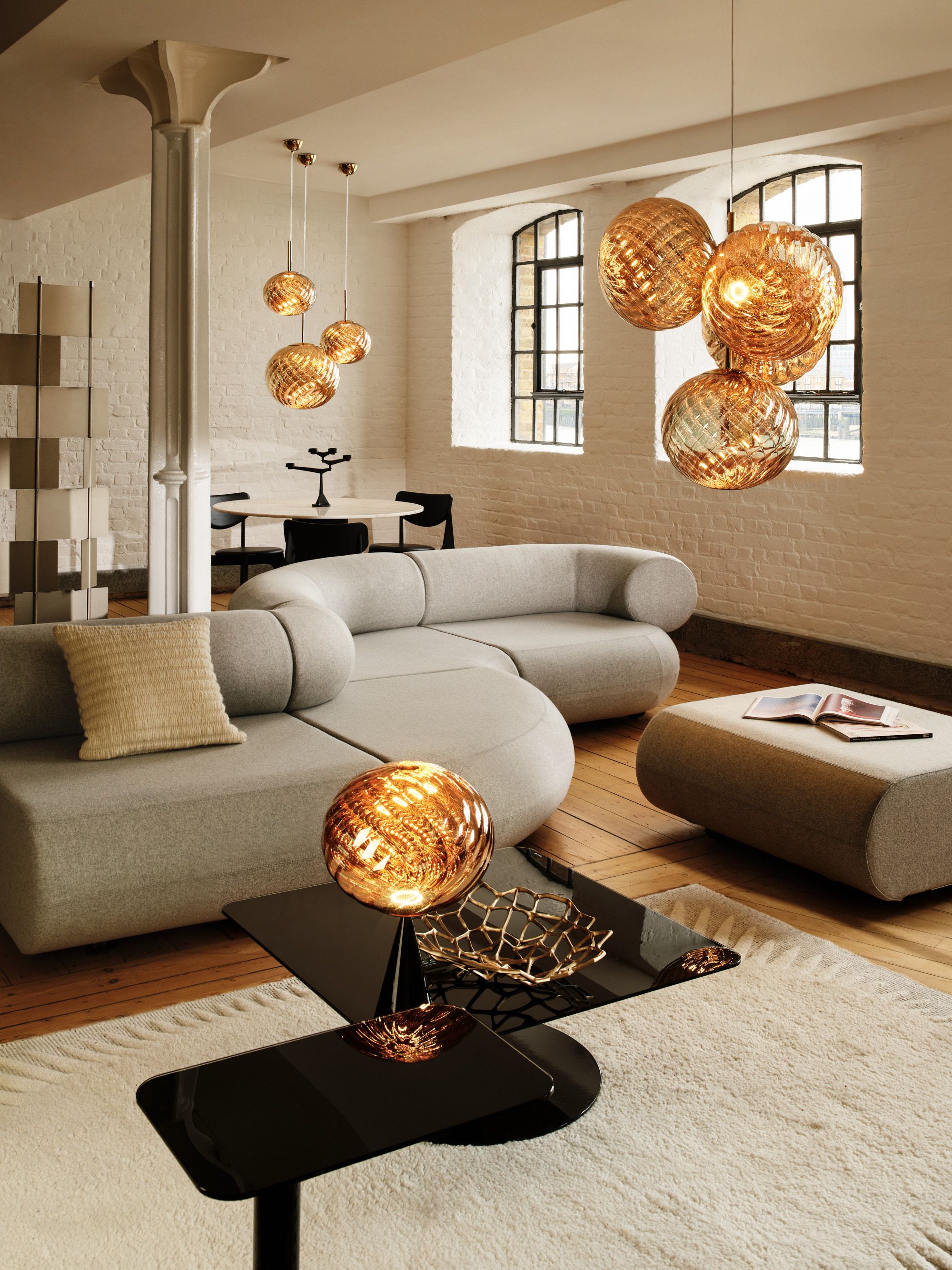 Whirl Trio-Round Pendant System | Gold Polished Polycarbonate